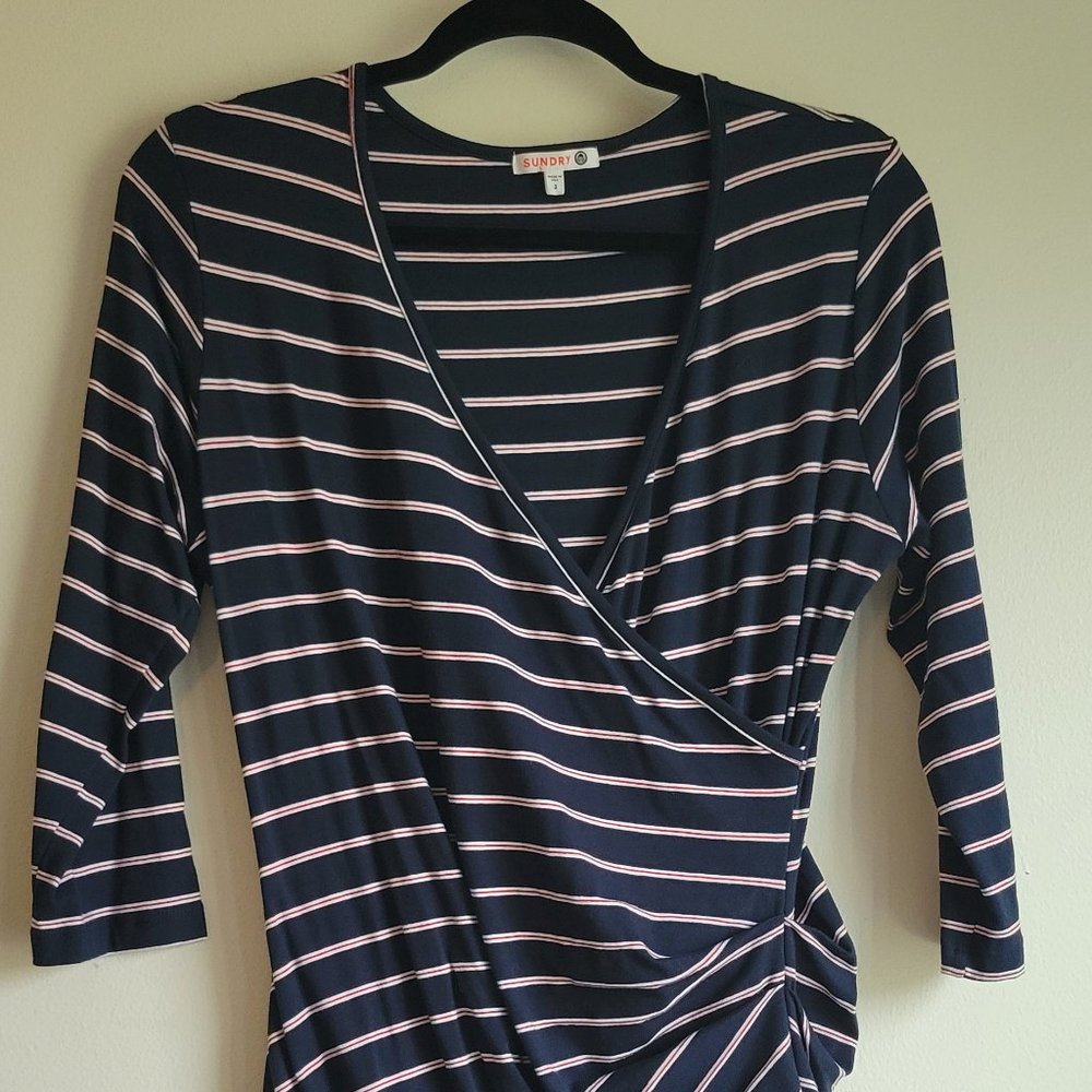 Sundry Red White Blue Striped Long Sleeve Midi 2